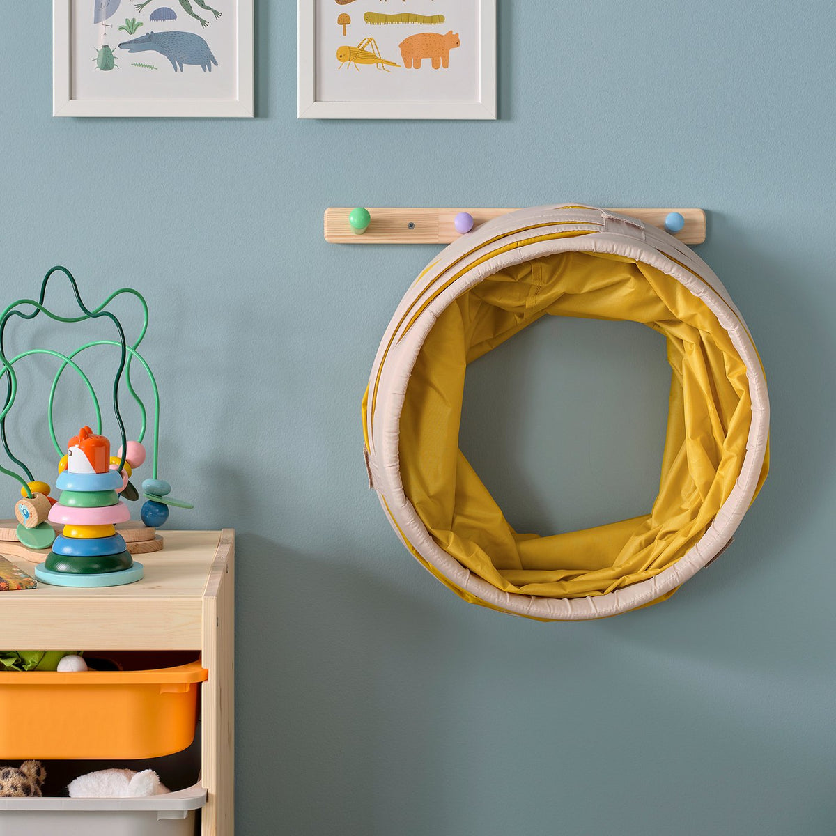 DVÄRGMÅS play tunnel, yellow/beige, 45 cm
