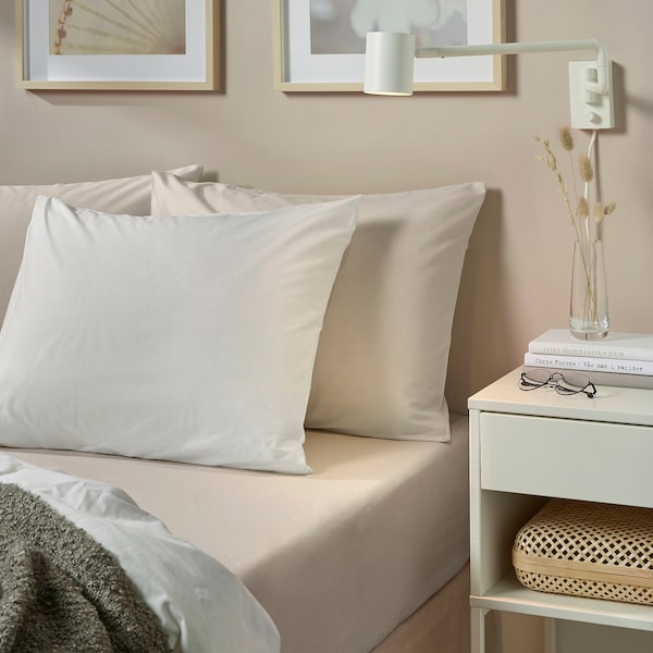 DVALA fitted sheet, beige, 120x200 cm