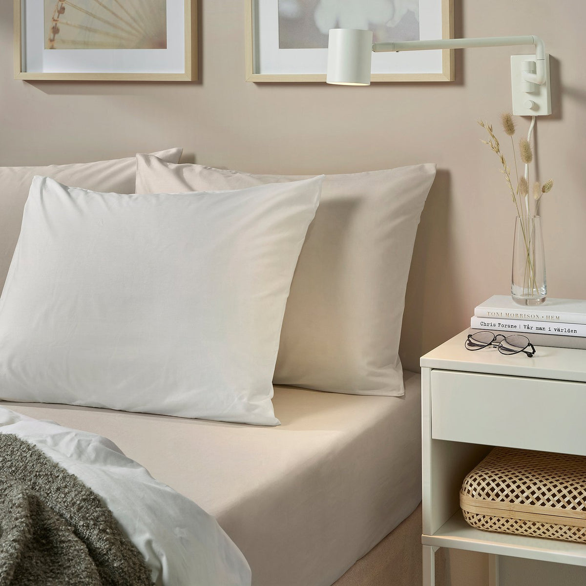 DVALA fitted sheet, beige, 180x200 cm