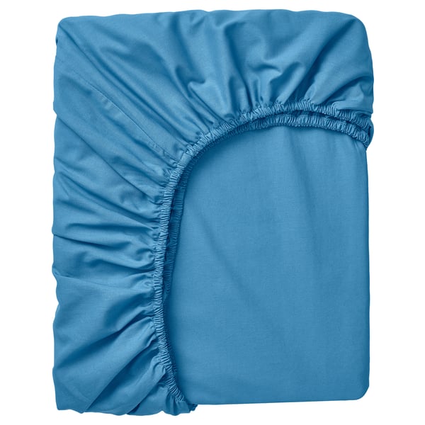 DVALA - Sheet with corners, blue,140x200 cm