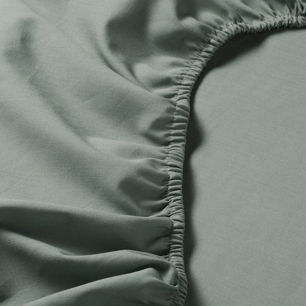 DVALA fitted sheet, grey-green, 120x200 cm