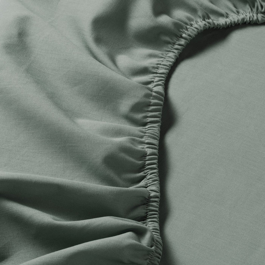 DVALA fitted sheet, grey-green, 120x200 cm
