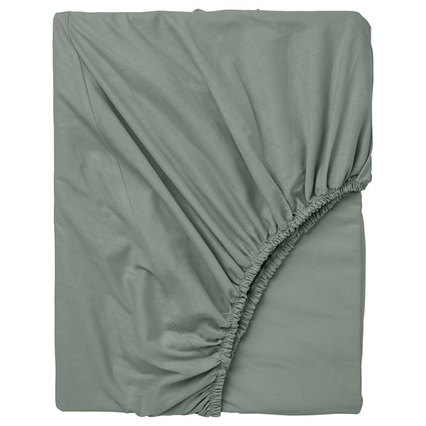 DVALA fitted sheet, grey-green, 90x200 cm