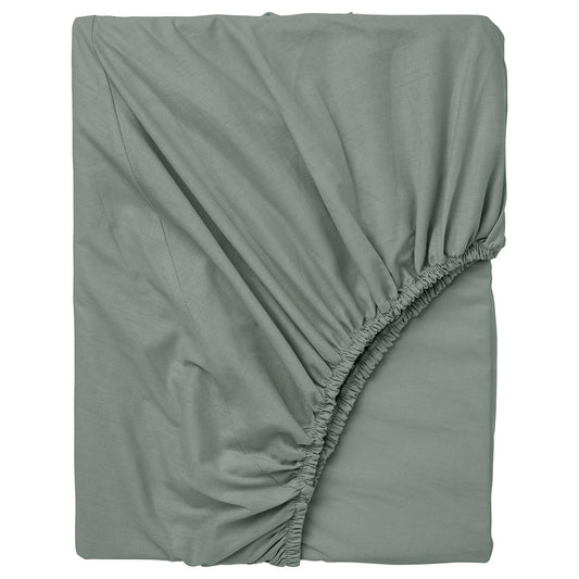 DVALA fitted sheet, grey-green, 180x200 cm
