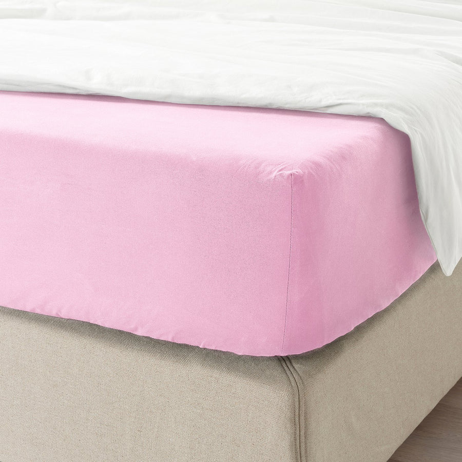 DVALA fitted sheet, pink, 140x200 cm