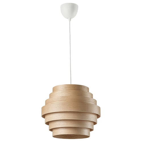 DYKARKLOCKA / HEMMA - Pendant lamp, white stained oak veneer/white, 40 cm