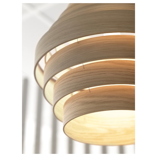 DYKARKLOCKA / HEMMA - Pendant lamp, white stained oak veneer/white, 40 cm