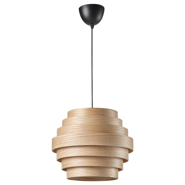 DYKARKLOCKA / HEMMA - Pendant lamp, white stained oak veneer/black, 40 cm