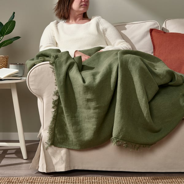 DYTÅG throw, grey-green, 130x170 cm