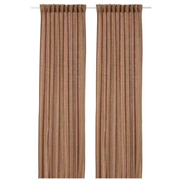 DYTÅG curtains, 1 pair, dark beige/with heading tape, 300x145 cm