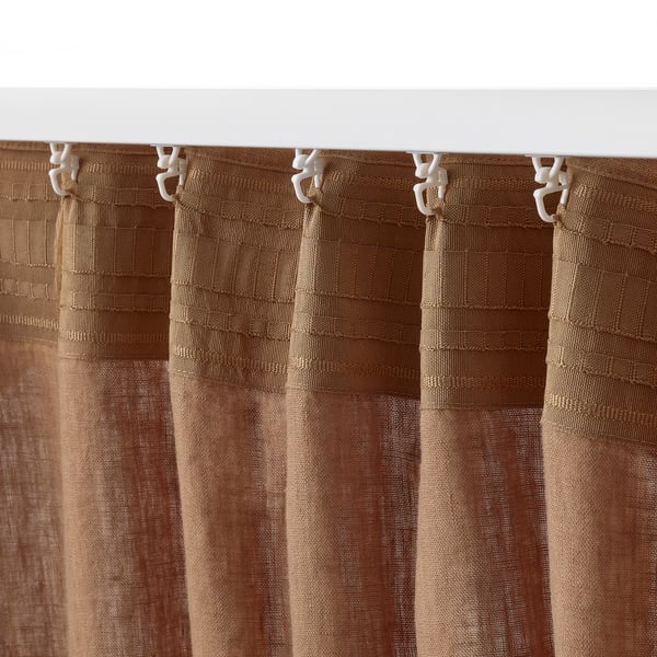 DYTÅG curtains, 1 pair, dark beige/with heading tape, 300x145 cm