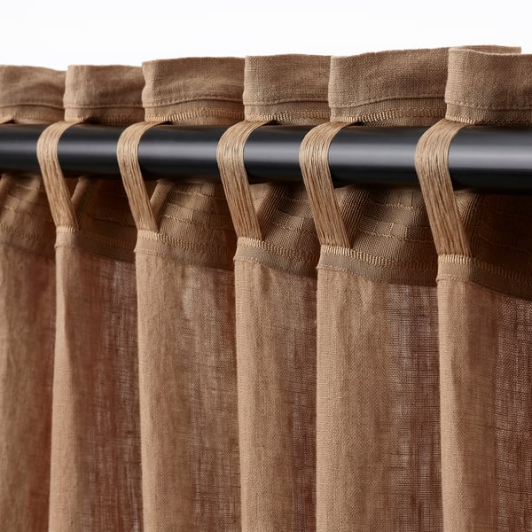 DYTÅG curtains, 1 pair, dark beige/with heading tape, 300x145 cm