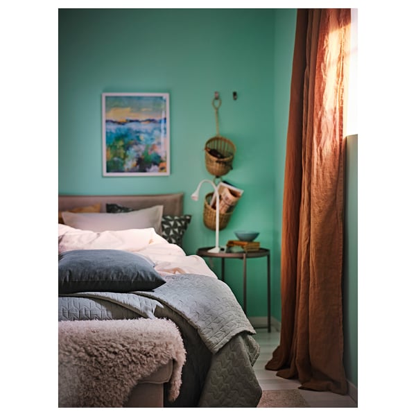 DYTÅG curtains, 1 pair, dark beige/with heading tape, 300x145 cm