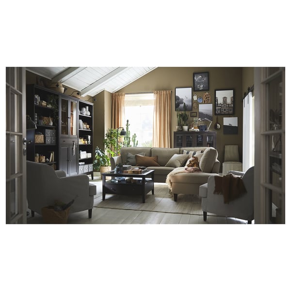 DYTÅG curtains, 1 pair, dark beige/with heading tape, 300x145 cm