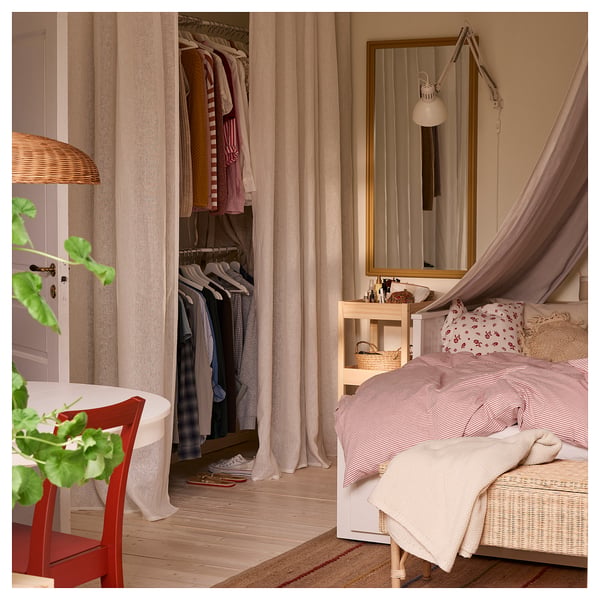 DYTÅG curtains, 1 pair, white/with heading tape, 145x300 cm