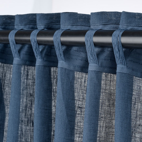 DYTÅG curtains, 1 pair, dark blue/with heading tape, 145x300 cm
