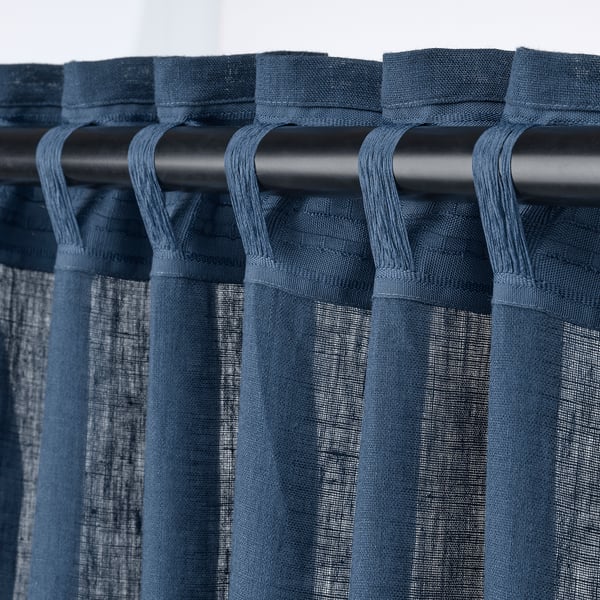 DYTÅG curtains, 1 pair, dark blue/with heading tape, 145x300 cm