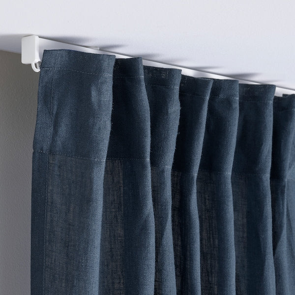DYTÅG curtains, 1 pair, dark blue/with heading tape, 145x300 cm