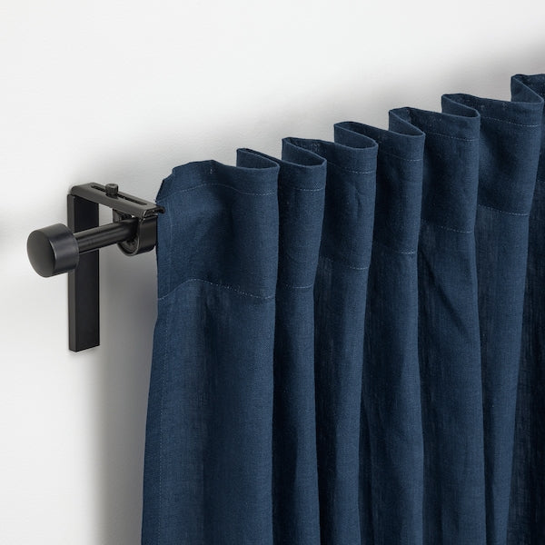 DYTÅG curtains, 1 pair, dark blue/with heading tape, 145x300 cm