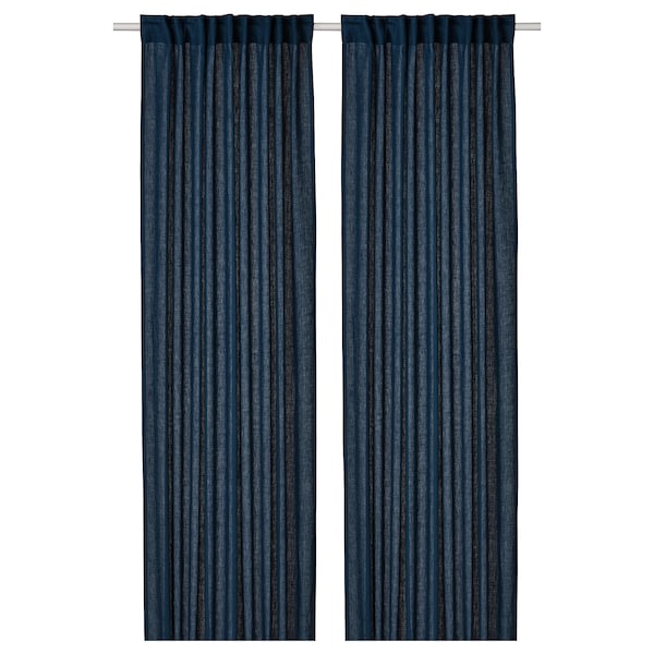 DYTÅG curtains, 1 pair, dark blue/with heading tape, 145x300 cm
