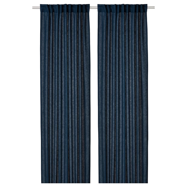 DYTÅG curtains, 1 pair, dark blue/with heading tape, 145x300 cm