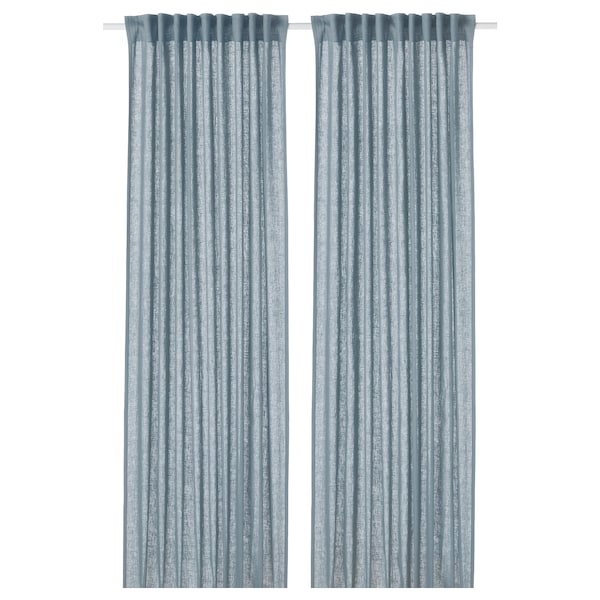 DYTÅG curtains, 1 pair, grey-blue/with heading tape, 145x300 cm