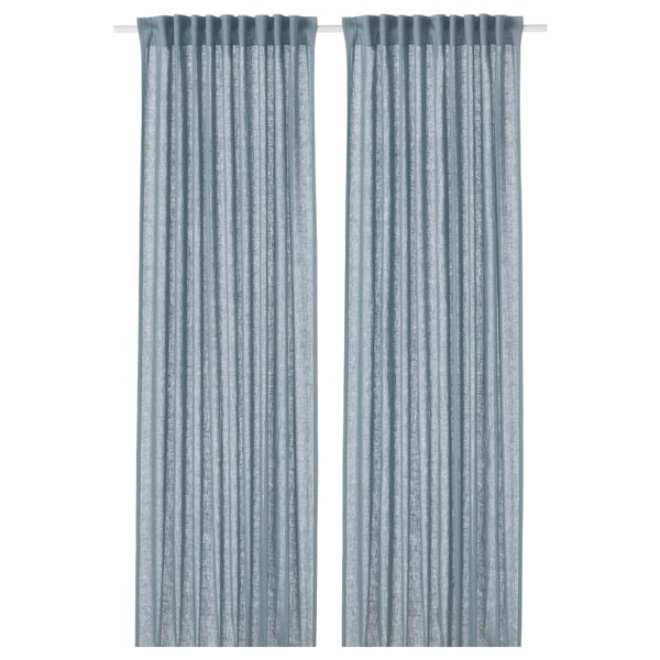 DYTÅG curtains, 1 pair, grey-blue/with heading tape, 145x300 cm
