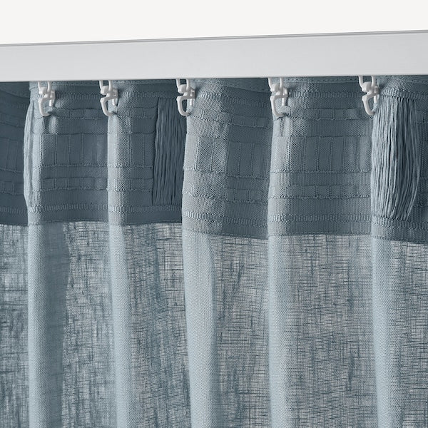 DYTÅG curtains, 1 pair, grey-blue/with heading tape, 145x300 cm