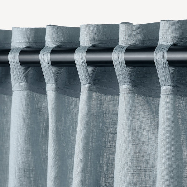DYTÅG curtains, 1 pair, grey-blue/with heading tape, 145x300 cm