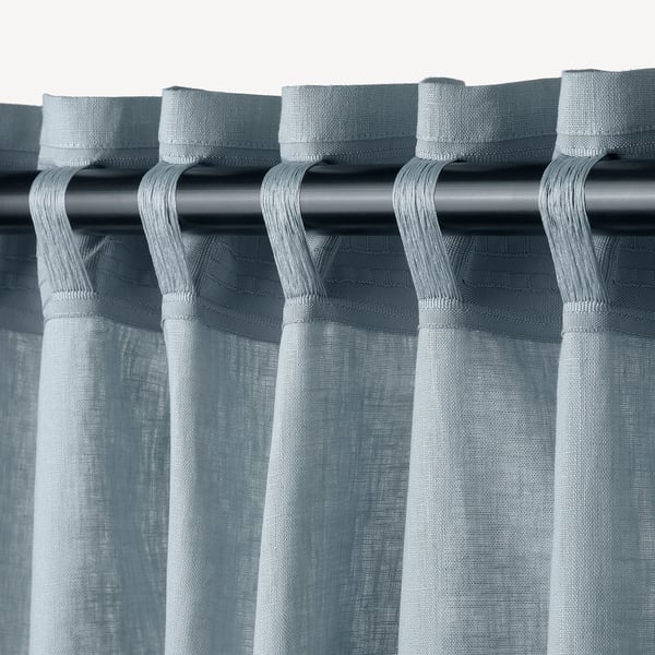 DYTÅG curtains, 1 pair, grey-blue/with heading tape, 145x300 cm