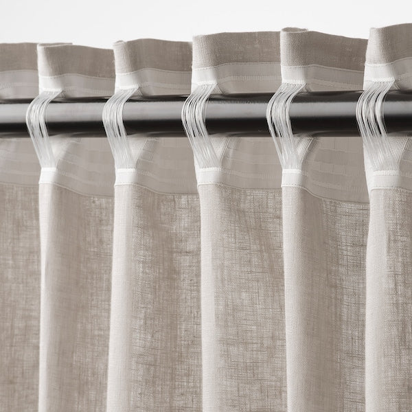 DYTÅG curtains, 1 pair, light grey/with heading tape, 145x300 cm