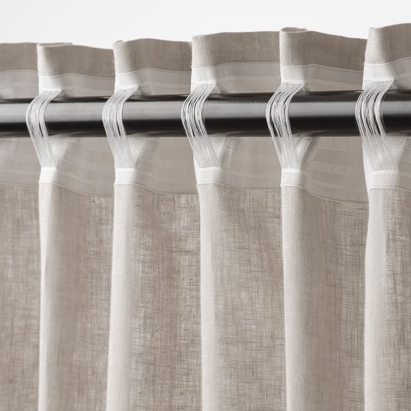 DYTÅG curtains, 1 pair, light grey/with heading tape, 145x300 cm