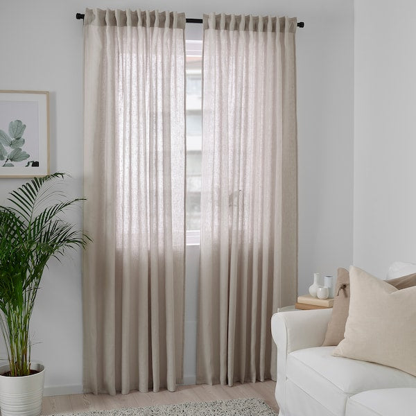 DYTÅG curtains, 1 pair, light grey/with heading tape, 145x300 cm