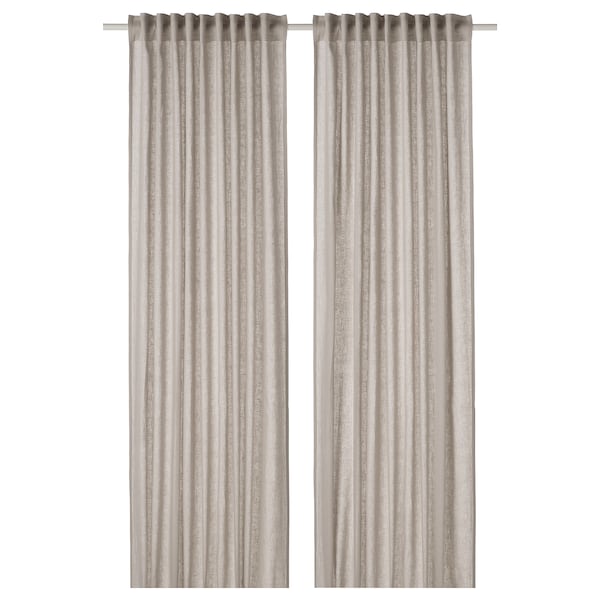 DYTÅG curtains, 1 pair, light grey/with heading tape, 145x300 cm