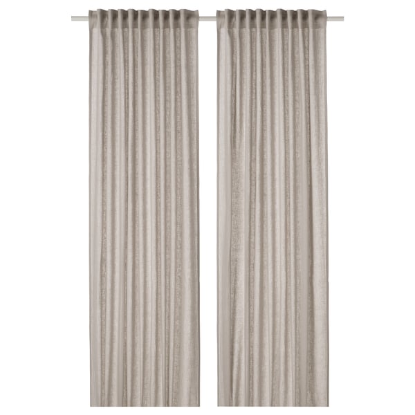 DYTÅG curtains, 1 pair, light grey/with heading tape, 145x300 cm