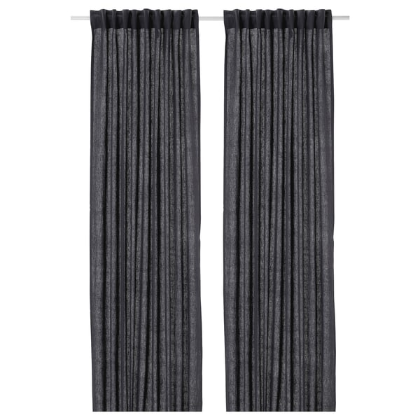 DYTÅG curtains, 1 pair, dark grey/with heading tape, 145x300 cm