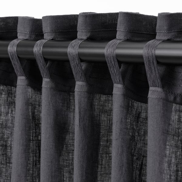 DYTÅG curtains, 1 pair, dark grey/with heading tape, 145x300 cm