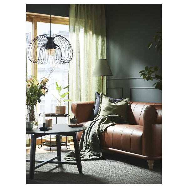 DYTÅG curtains, 1 pair, grey-green/with heading tape, 145x300 cm