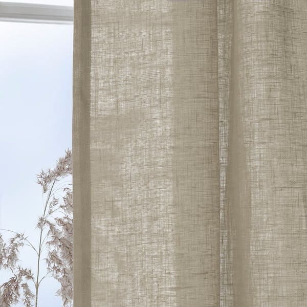 DYTÅG curtains, 1 pair, beige/with heading tape, 145x300 cm
