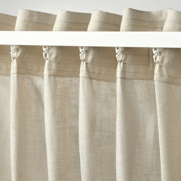 DYTÅG curtains, 1 pair, linen beige/with heading tape, 145x300 cm