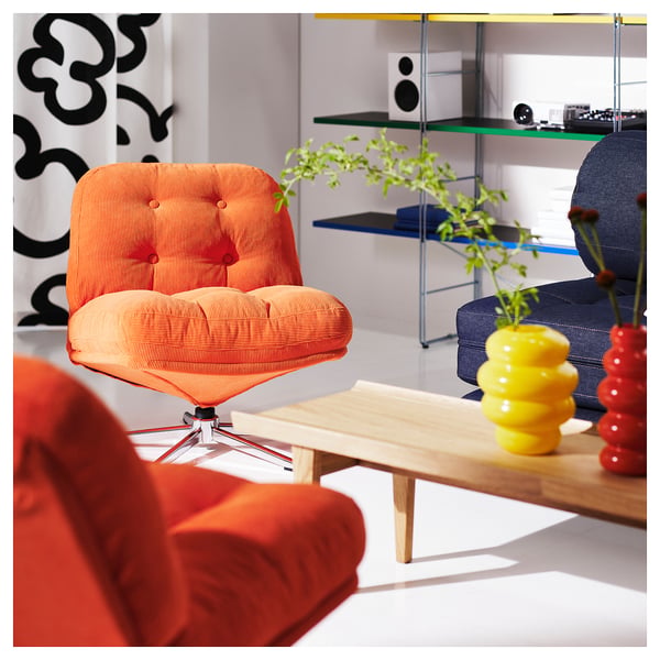 DYVLINGE swivel easy chair, Kelinge orange, 63x68x75 cm