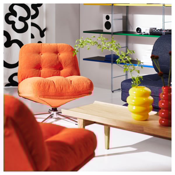 DYVLINGE swivel easy chair, Kelinge orange, 63x68x75 cm
