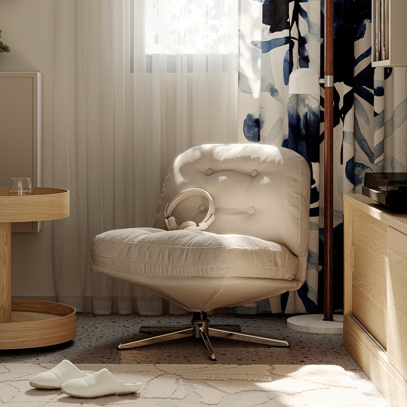DYVLINGE swivel easy chair, Kelinge beige, 63x68x75 cm