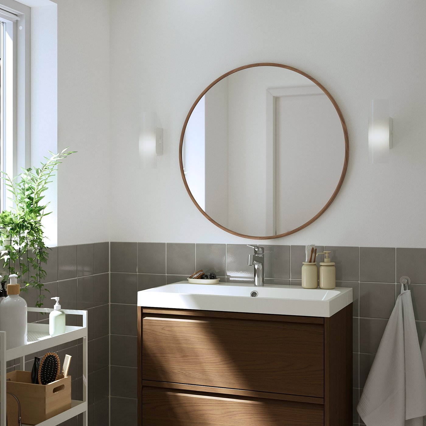 EDSGARN mirror, walnut effect, 80 cm