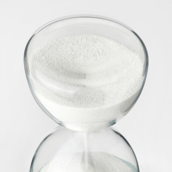 EFTERTÄNKA - Decorative hourglass, clear/white glass,10 cm