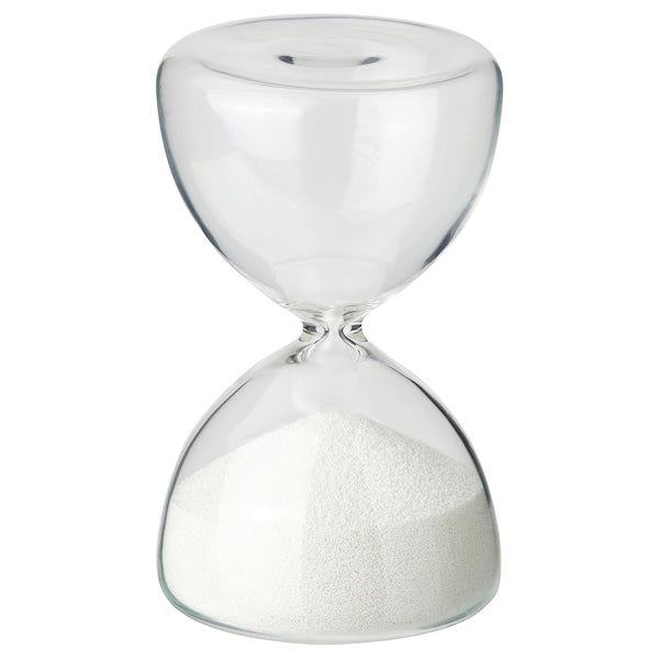 EFTERTÄNKA - Decorative hourglass, clear/white glass,10 cm