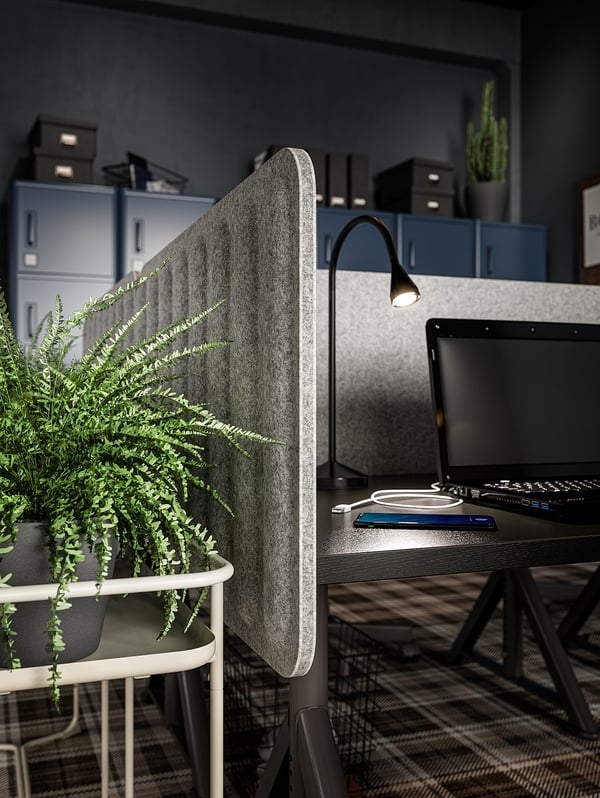 EILIF screen for desk, grey, 140x48 cm