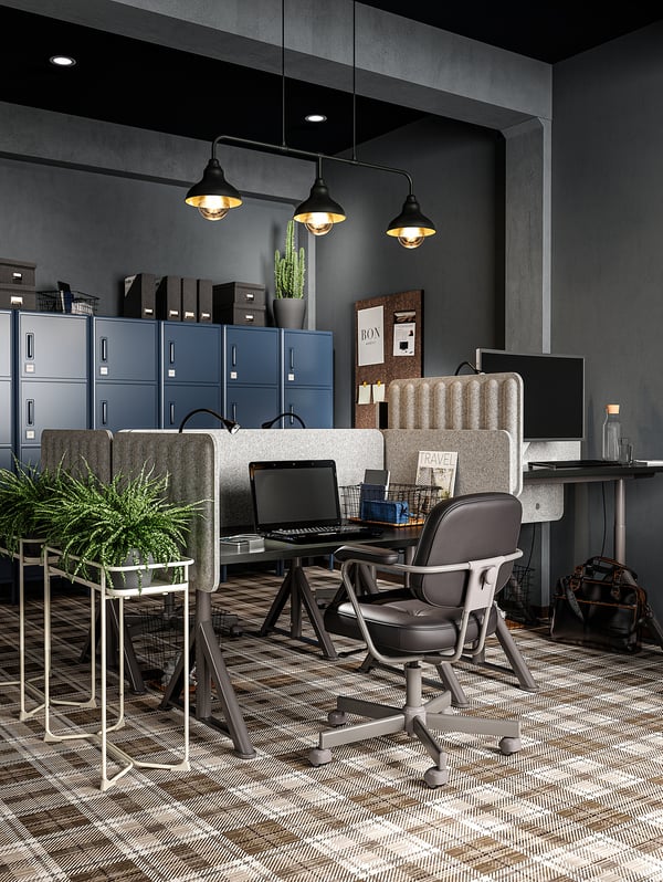 EILIF screen for desk, grey, 140x48 cm
