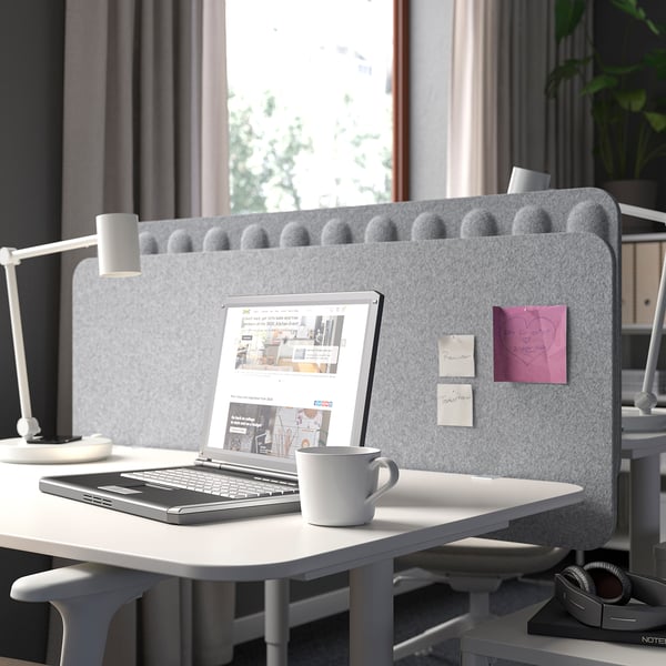 EILIF screen for desk, grey, 120x48 cm