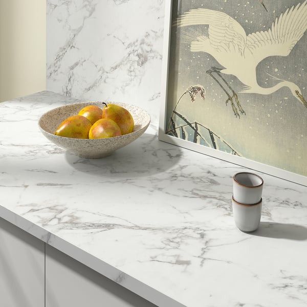 EKBACKEN worktop, white lively marble effect/laminate, 186x2.8 cm